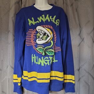 Genuine Blue Yellow Cash Piranha Applique Sweatshirt L